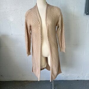 Poof New York Women Cardigan Longline Open Knit Chevron Tan Size‎ M 256642